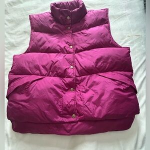 Vintage L.L. Bean Women’s Large Puffer Vest Goose Down Snap Front Nylon Purple L
